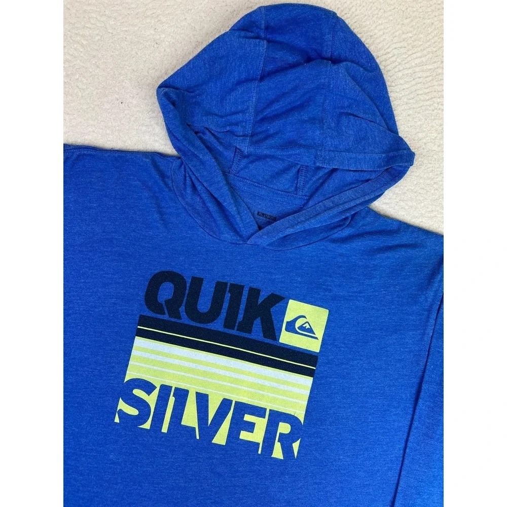 Quiksilver Hoodie Boys XL 18/20 Blue Pullover Graphic Logo Lightweight Jersey